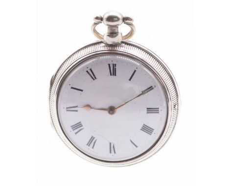 A George III pair case pocket watch by John Gale, comprising a white enamel dial with roman numeral markers, gilt hands, the 