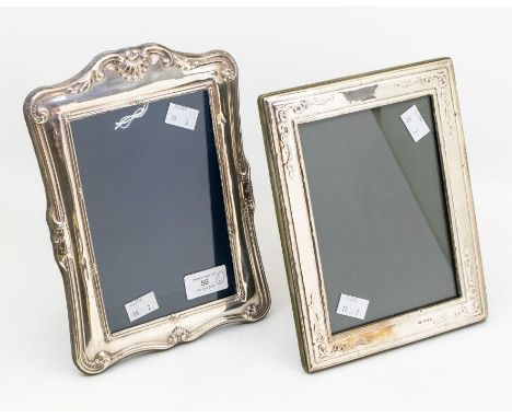 Two silver frames to include; An embossed and plain designed silver frame with fabric easel form back, hallmarked Birmingham,