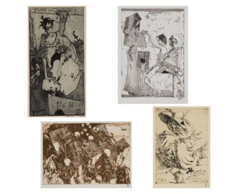 Horst Janssen1929 Hamburg - 1995 Hamburg - "Zum "Interview" St. Gertrude" - Aquatintaradierung/Papier. 23,7 x 12 cm, 24,5 x 1