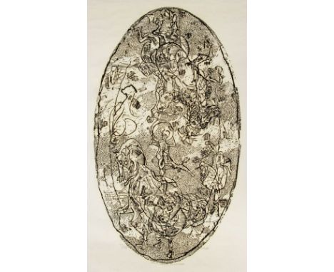 Hans-Ulrich Buchwald1925 Breslau - 2009 Hannover - Artisten - Holzschnitt/Filz (als Rolle zum Aufhängen mit Holzenden). 11/50