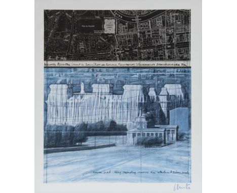 Christo1935 Gabrovo - 2020 New York City - "Wrapped Reichstag" - Farboffset/ZRC-Karton. 69 x 59 cm, 79 x 68,5 cm (Sichtmaß). 