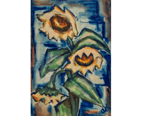 Ari Walter Kampf1894 Düsseldorf - 1955 Düsseldorf - Sonnenblumen - Aquarell/Papier. 72 x 50 cm. Monogr. r. u.: AK. Rückseitig