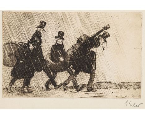Georg Erler1871 Dresden - 1950 Bad Reichenhall - Musikanten auf dem Weg - Radierung/Papier. 14,1 x 22,8 cm, 25,6 x 37,5 cm. S