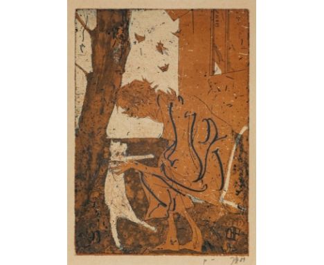 Horst Janssen1929 Hamburg - 1995 Hamburg - "Selbst mit Lydia" - Farbradierung/Papier. P(robedruck). 29,5 x 21 cm, 32 x 23 cm 