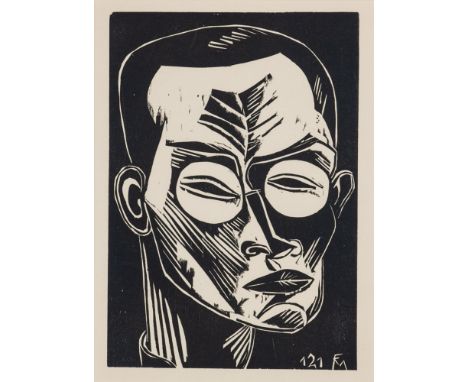 Conrad Felixmüller1897 Dresden - 1977 Berlin - "Selbstbildnis" - Holzschnitt/Papier. 24 x 16,8 cm, 32 x 23,4 cm. Im Druckstoc