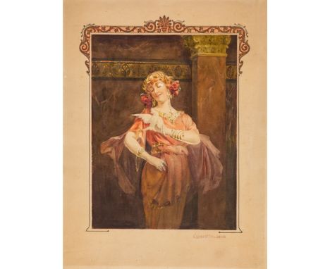 Vincent Lorant-Heilbronn1874 Brüssel - 1912 Bois-Colombes - Junge Frau mit Taube (Jugendstil-Entwurf) - Aquarell/Papier. 30 x