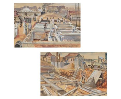 Hans Kreuzer1911 Breslau - 1988 Abbensen - Aufbau in Hannover 1950 - Aquarell/Papier. 26 x 38,5 cm (Passepartoutausschnitt). 