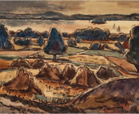 Harm Lichte1900 Vastorf/Lüneburg - 1957 Hannover - "Bei Mardorf" - Aquarell/Papier. 48 x 58,5 cm (Passepartoutausschnitt). Si