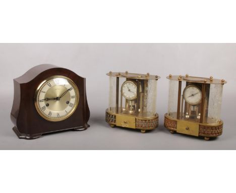 A Smiths Bakelite cased 8 day mantel clock striking on three gongs. Along with two West German Schmid Schlenker 8 day musical