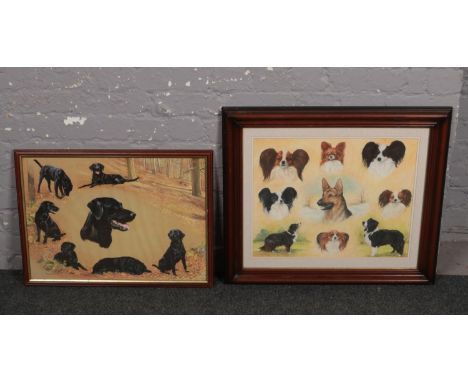 B. Harrison framed watercolour, group portraits of dogs, along with a print after Pollyanna Pickering, portrait group of a bl