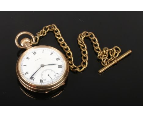 A Fortex pocket watch in gold plated Dennison case. With enamel dial, blued hands and subsidiary seconds. On yellow metal sin