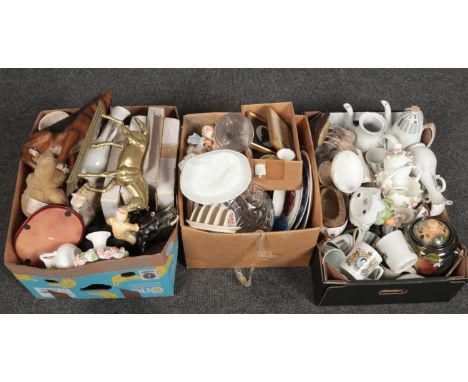 Three boxes of miscellaneous ceramics and glass including a 1970d Burleigh ware coffee set.  