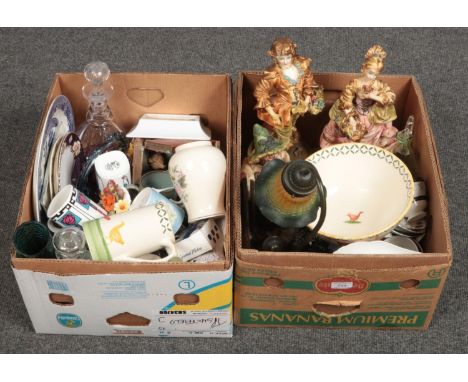 Three boxes of miscellaneous, mainly ceramics, Sadler, Royal Adderley, Chelsea Works Burslem, examples to include two table l