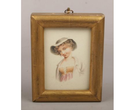 A Regency vignette portrait miniature of a girl in gilt frame, 8.5cm x 6cm.  