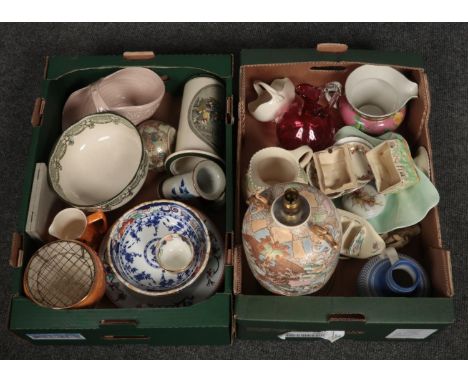 Two boxes of miscellaneous, Crown Devon Fieldings, Honiton Pottery, Doulton Burslem examples  