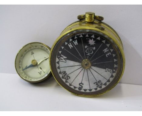 ANTIQUE POCKET BAROMETER, with mother-of-pearl reverse compass, together with Japanese pocket compass 