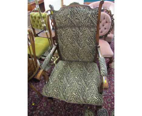 EDWARDIAN OPEN ARMCHAIR, with zebra print upholstery and shaped cabriole legs 