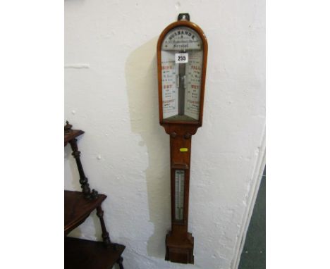 VICTORIAN BAROMETER, oak case mercury stick barometer by Husbands of Bristol, 38" height 