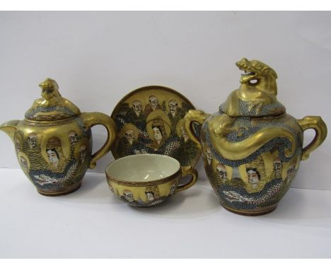 ORIENTAL CERAMICS, Satsuma gilded tea service of 7 cups and saucers, together with matching Dragon headed tea pot and lidded 