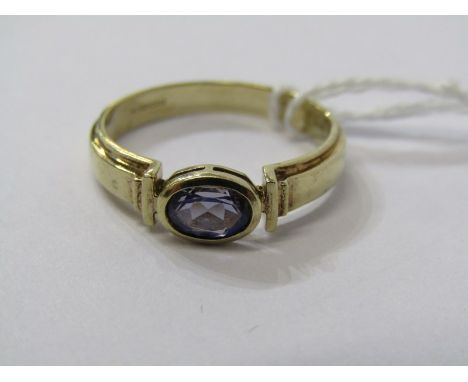 9CT YELLOW GOLD TANZANITE SOLITAIRE RING, size O/P 