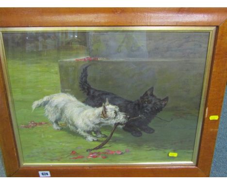 MAUD EARL, chromolithograph "Two Playing Terriers", 14" x 19" 