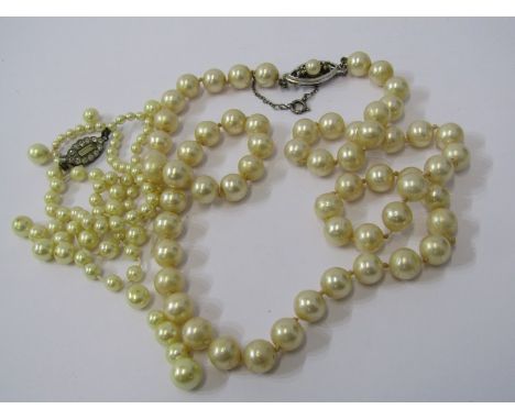 PEARL NECKLACE, 1 cultured pearl necklace on silver clasp with safety chain and 1 cultured pearl necklace in a/f condition 