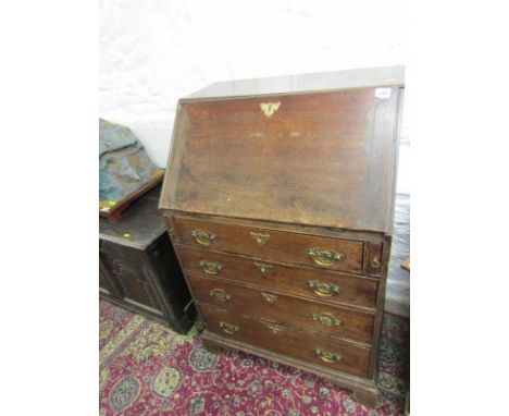 PROVINCIAL GEORGIAN NARROW BUREAU, shaped brass escutcheons, with bracket feet and simple fitted interior, 26" width 