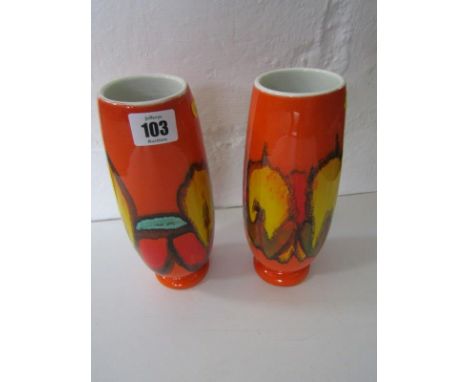 POOLE, pair of "Delphis" design 9" oviform orange ground vases 