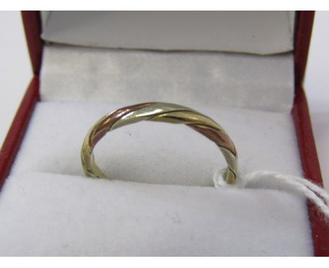 9ct 3 TONE YELLOW, WHITE &amp; ROSE GOLD BAND RING, approx 2.3 grams, size P 