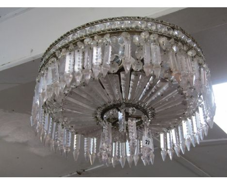 LIGHTING, vintage glass lustre circular electrolier, 16" dia 
