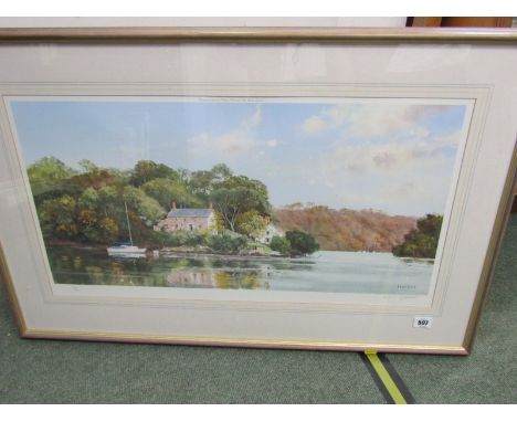 M. BARNFATHER, signed limited edition colour print, "Malpas Point, Truro", 13" x 27" 