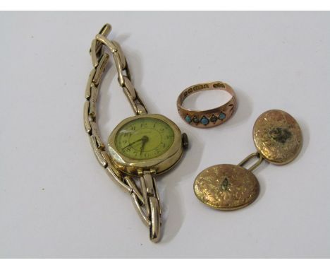 GOLD ITEMS, a selection of gold items including gold cased ladies wrist watch, vintage gold topaz &amp; seed pearl ring &amp;