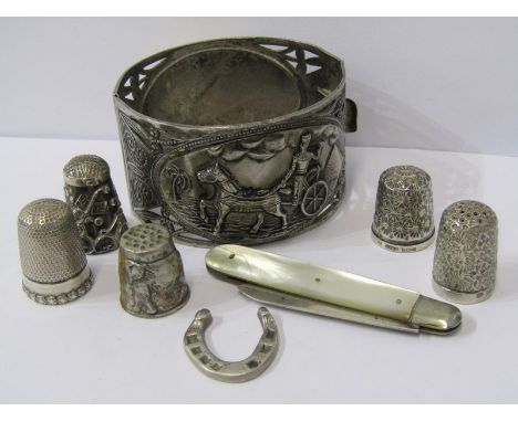 SILVER ITEMS, vintage silver bangle of Egyptian design depicting Pyramids Faro riding his Horse &amp; Chariot also silver thi