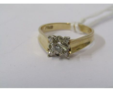 YELLOW GOLD, tests 14ct &amp; diamond cluster ring, total diamond weight of approx. 0.30ct, size M 