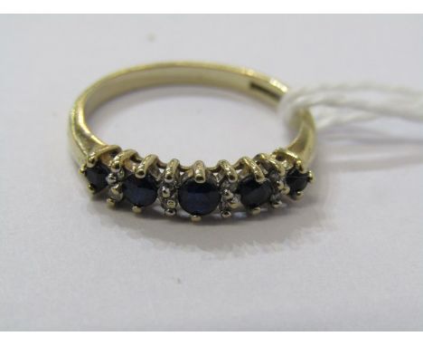 9CT YELLOW GOLD SAPPHIRE &amp; DIAMOND ETERNITY STYLE RING, 5 graduated blue sapphires each separated by illusion cut diamond