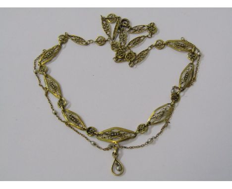GOLD FILIGREE WORK SEED PEARL SET NECKLACE 