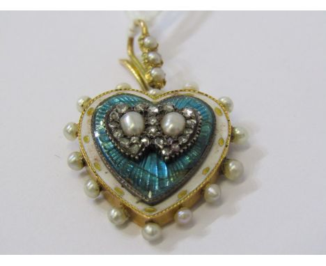 VINTAGE tests 15ct, GOLD ENAMEL SEED PEARL &amp; DIAMOND PENDANT 