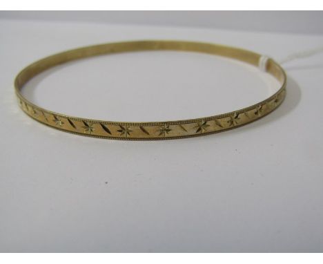9ct YELLOW GOLD DIAMOND CUT BANGLE, approximately 4.5grms in weight 