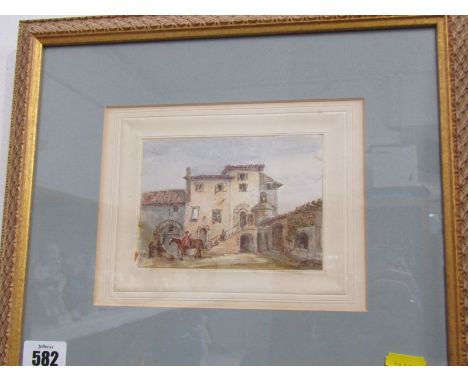 MRS BRACEBRIDGE, (travelling companion of Florence Nightingale), watercolour sketch "Franciscan Convent, at Athens", 3.5" x 5