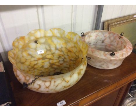 Two mottled glass light shades 