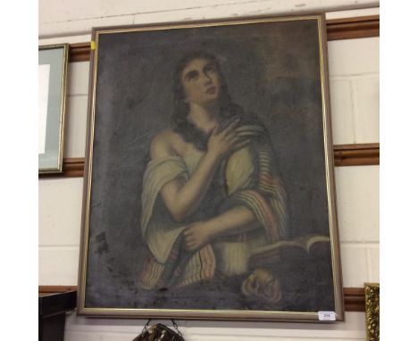 A large oil on canvas portrait study of a woman 