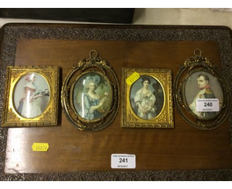 Four small gilt metal framed miniature portrait prints