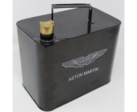 Black Aston Martin petrol can with brass cap, H: 20 cm. UK P&amp;P Group 2 (£20+VAT for the first lot and £4+VAT for subseque