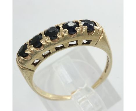 9ct gold ring set with sapphires, size L/M, 2.0g. UK P&amp;P Group 0 (£6+VAT for the first lot and £1+VAT for subsequent lots
