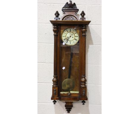 Mahogany cased German Gustav Becker twin weight Vienna wall clock, working with key. Not available for in-house P&amp;P 