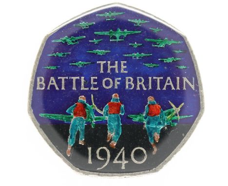 Enamelled 50p coin: Battle of Britain 1940. UK P&amp;P Group 1 (£16+VAT for the first lot and £2+VAT for subsequent lots 