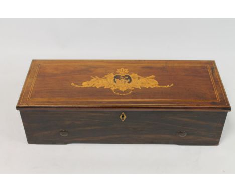 Late 19th century Swiss cylinder music box by Ducommun Girod, Geneva, playing six airs, in rosewood and scumbled case with in