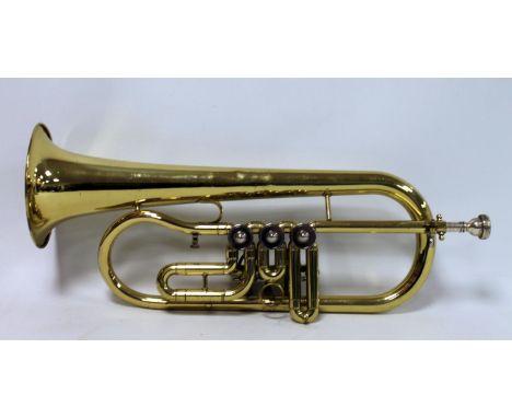 "Stagg" rotary valve Flugelhorn with brass finish, model no BR77 in fitted case. 