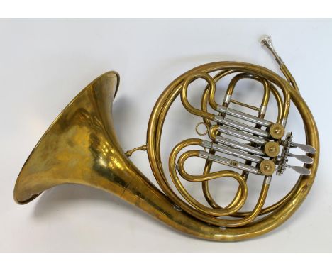 J. R. Lafleur and Son Ltd. "Alliance" French horn, serial no. 8647, with brass and silver plated finish, in fitted case. 