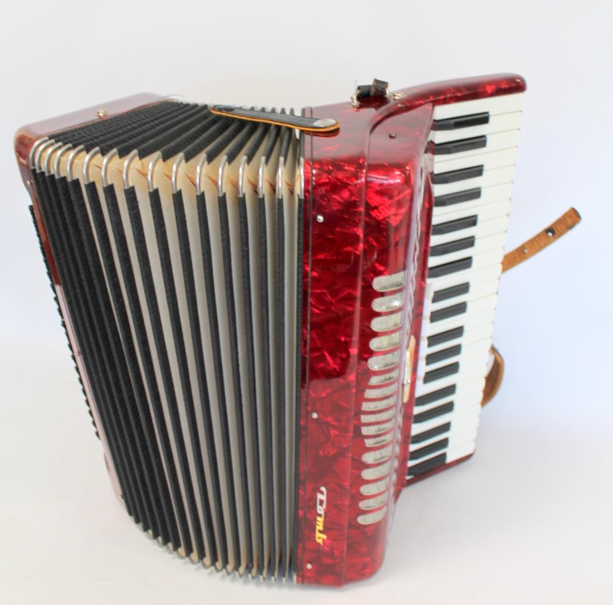 Japanese Tombo piano accordion with red marbled body, serial no. VJA ...